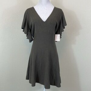 NWT Free people dark green knitted flutter sleeve mini dress size medium